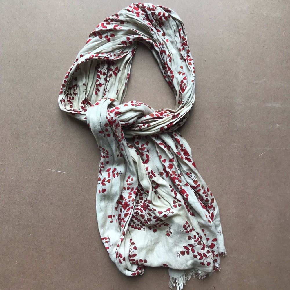 Tan Scarf with Red Flowers